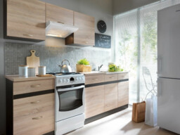 Kitchen Cabinet Set 220cm Cupboards Set of 6 Base and Wall Units Wenge and Sonoma Oak Effect Junona - thumbnail 1