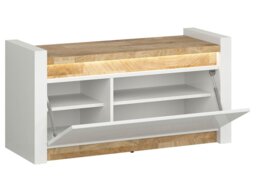 Hallway Shoe Storage Bench Cabinet Drop Down Door Modern White Gloss and Oak Effect LED Lights - Alameda - thumbnail 4