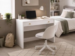 Small Desk for Bedroom White Narrow Slim Drawer Storage 90cm Compact Unit Gold Handles - Rel