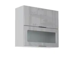Kitchen Glass Wall Cabinet 800mm Display Unit Light Grey Gloss Cupboard Glazed Lift Up Door - Star - thumbnail 4