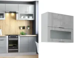 Kitchen Glass Wall Cabinet 800mm Display Unit Light Grey Gloss Cupboard Glazed Lift Up Door - Star - thumbnail 1