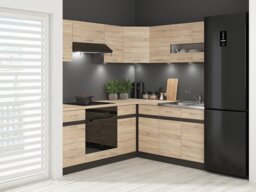 Kitchen Right Corner Set 11 Cabinet Unit Oak Wenge Effect Freestanding Cupboard Complete DIY Fitted Kitchen Junona
