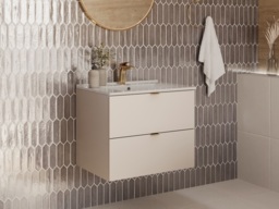 Bathroom Vanity Unit with Basin 600mm Beige Floating Wall Cabinet with Drawers Cashmere Slab Front - Dalia