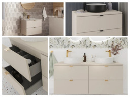 Bathroom Vanity Unit with Basin 600mm Beige Floating Wall Cabinet with Drawers Cashmere Slab Front - Dalia - thumbnail 2
