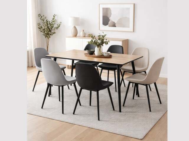 Small Kitchen Table 4 Seater Narrow Dining Table Natural Wood Effect Top Black Legs Scandi Modern – Tom - image 1