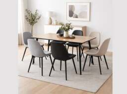 Small Kitchen Table 4 Seater Narrow Dining Table Natural Wood Effect Top Black Legs Scandi Modern – Tom - thumbnail 1