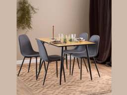 Small Kitchen Table 4 Seater Narrow Dining Table Natural Wood Effect Top Black Legs Scandi Modern – Tom - thumbnail 3