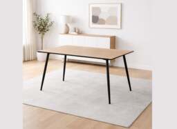 Small Kitchen Table 4 Seater Narrow Dining Table Natural Wood Effect Top Black Legs Scandi Modern – Tom - thumbnail 2