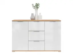 White and Oak Sideboard Cabinet Storage Unit Modern 135cm Wide with 3 Drawers - Zele - thumbnail 1