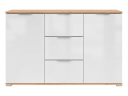 White and Oak Sideboard Cabinet Storage Unit Modern 135cm Wide with 3 Drawers - Zele - thumbnail 2