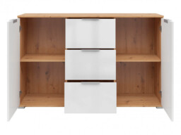 White and Oak Sideboard Cabinet Storage Unit Modern 135cm Wide with 3 Drawers - Zele - thumbnail 4