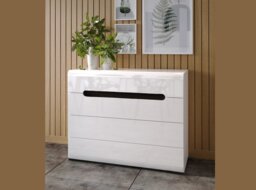 White Gloss Chest of Drawers Large Wide Modern Bedroom Lounge Storage Brown or Black Gloss Inserts 105cm - Azteca - thumbnail 2