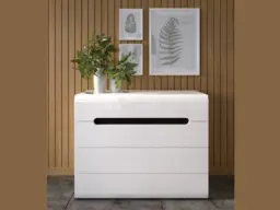 White Gloss Chest of Drawers Large Wide Modern Bedroom Lounge Storage Brown or Black Gloss Inserts 105cm - Azteca