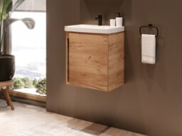 500mm Bathroom Vanity Unit with Basin Cloakroom Wall Hung Sink Cabinet Gold Craft Oak Finish - Avir - thumbnail 2