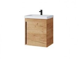 500mm Bathroom Vanity Unit with Basin Cloakroom Wall Hung Sink Cabinet Gold Craft Oak Finish - Avir - thumbnail 3