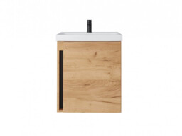 500mm Bathroom Vanity Unit with Basin Cloakroom Wall Hung Sink Cabinet Gold Craft Oak Finish - Avir - thumbnail 4