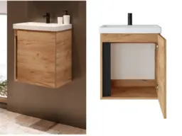 500mm Bathroom Vanity Unit with Basin Cloakroom Wall Hung Sink Cabinet Gold Craft Oak Finish - Avir