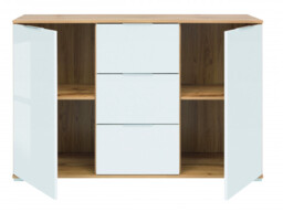 Modern Living Room Furniture Set White Gloss / Oak TV Cabinet Sideboard Display Wall Unit - Zele - thumbnail 3