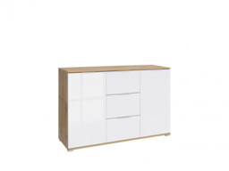 Modern Living Room Furniture Set White Gloss / Oak TV Cabinet Sideboard Display Wall Unit - Zele - thumbnail 2