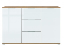 Modern Living Room Furniture Set White Gloss / Oak TV Cabinet Sideboard Display Wall Unit - Zele - thumbnail 4