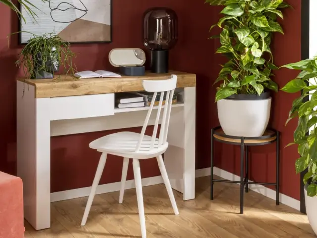 White Gloss Desk Small Dressing Table 106cm Vanity with Drawer Home Office Study Scandi Bedroom Console - Holten - image 1