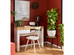 White Gloss Desk Small Dressing Table 106cm Vanity with Drawer Home Office Study Scandi Bedroom Console - Holten - thumbnail 2