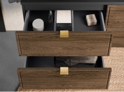 Bathroom Vanity Unit 600mm Wall Sink Cabinet Floating Drawers Milled Walnut Black Matt Mid Century Modern - Talia - thumbnail 3