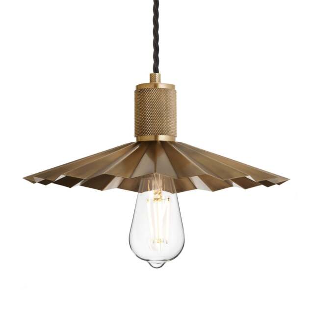 Industville - Knurled Pleated Slope Pendant Light - 12 Inch - Brass - image 1
