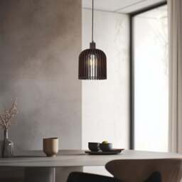 Industville - Rift Slatted Wooden Small Cone Pendant Light - Dark - thumbnail 3