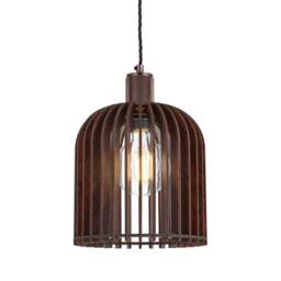 Industville - Rift Slatted Wooden Small Cone Pendant Light - Dark - thumbnail 2