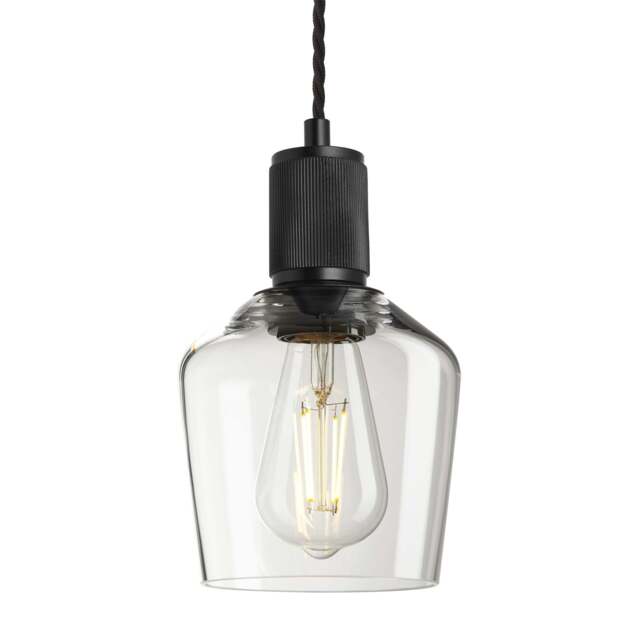 Industville - Ribbed Glass Schoolhouse Pendant - 5.5 Inch - Black Holder - image 1