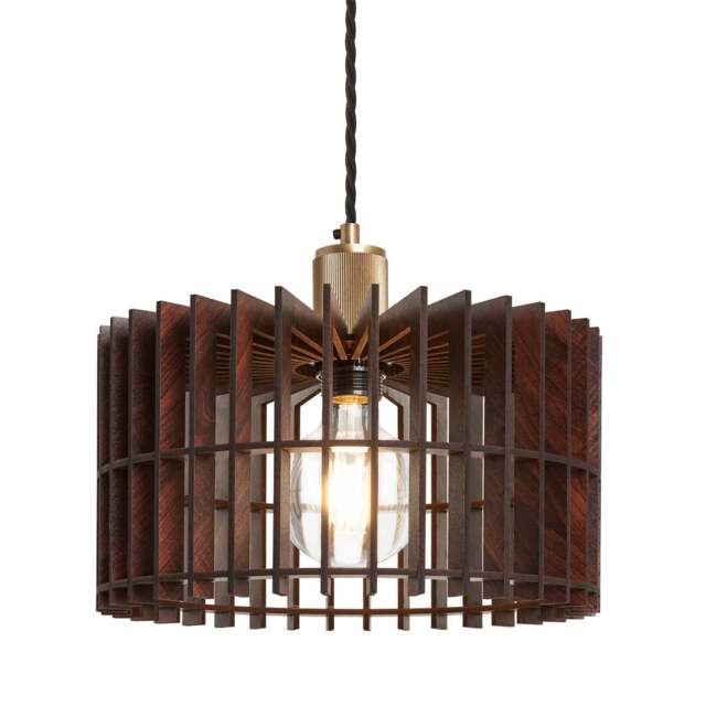 Industville - Rift Slatted Wooden Drum Pendant Light - Dark - image 1