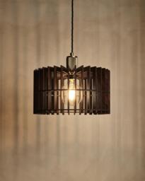 Industville - Rift Slatted Wooden Drum Pendant Light - Dark - thumbnail 3