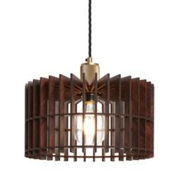 Industville - Rift Slatted Wooden Drum Pendant Light - Dark - thumbnail 1