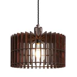 Industville - Rift Slatted Wooden Drum Pendant Light - Dark - thumbnail 5