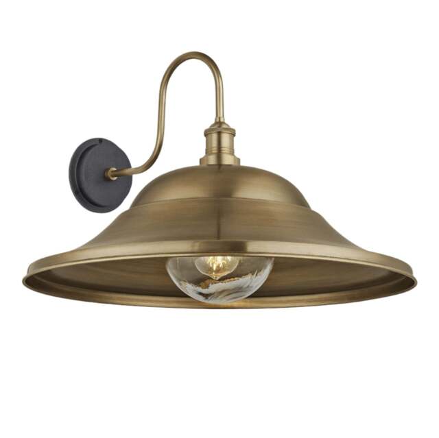 Industville - Swan Neck Outdoor & Bathroom Giant Hat Wall Light - 21 Inch – Brass - image 1