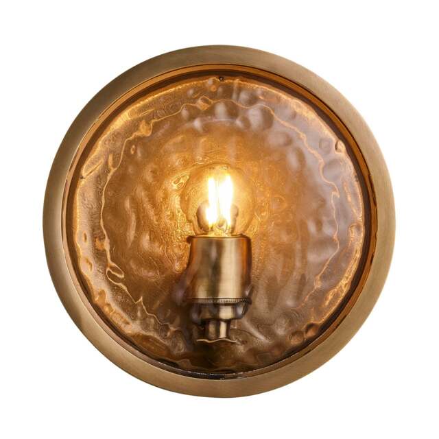 Industville - Bulkhead Outdoor & Bathroom Round Wall Light - Hammered Glass - image 1