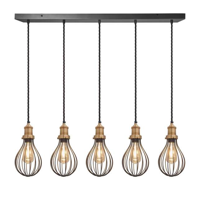 Industville - Brooklyn Balloon Cage 5 Wire Cluster Lights - 6 inch - Brass - image 1