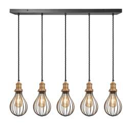 Industville - Brooklyn Balloon Cage 5 Wire Cluster Lights - 6 inch - Brass - thumbnail 1