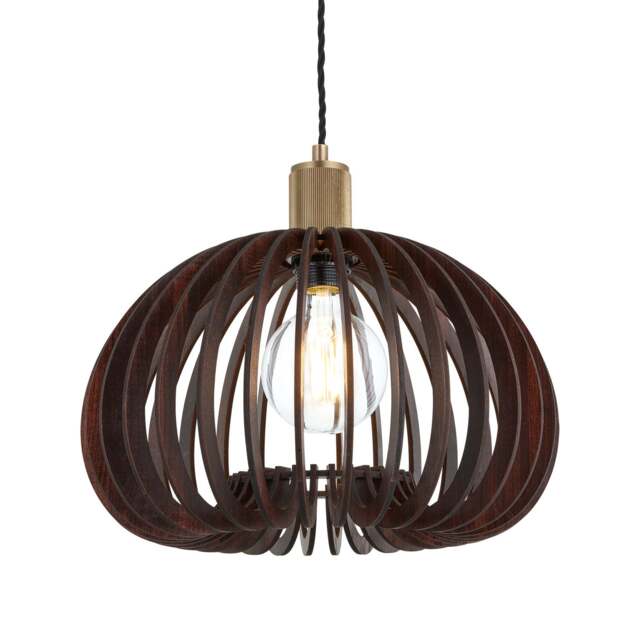 Industville - Rift Slatted Wooden Mushroom Wooden Pendant Light - Dark - image 1