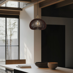 Industville - Rift Slatted Wooden Mushroom Wooden Pendant Light - Dark - thumbnail 3