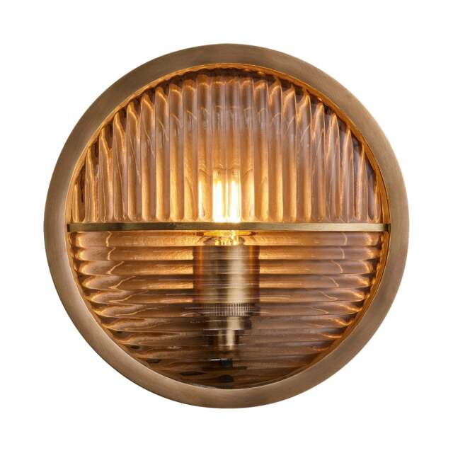 Industville - Bulkhead Outdoor & Bathroom Round Wall Light - Ribbed Glass - image 1