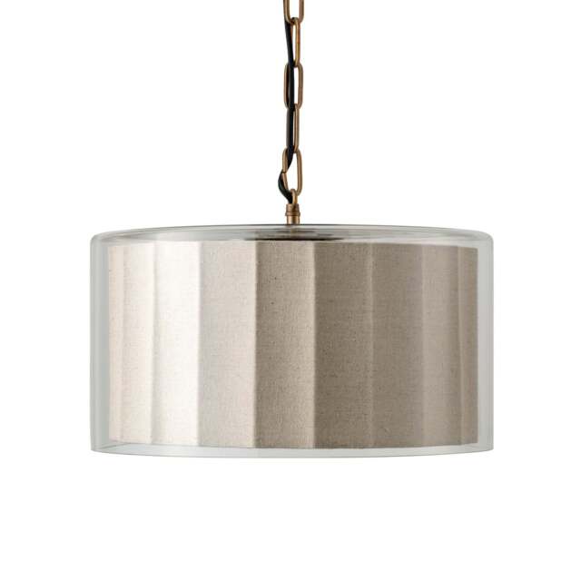 Industville - Bude Circular Pendant Light - Linen & Clear Glass - image 1