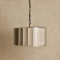 Industville - Bude Circular Pendant Light - Linen & Clear Glass - thumbnail 3
