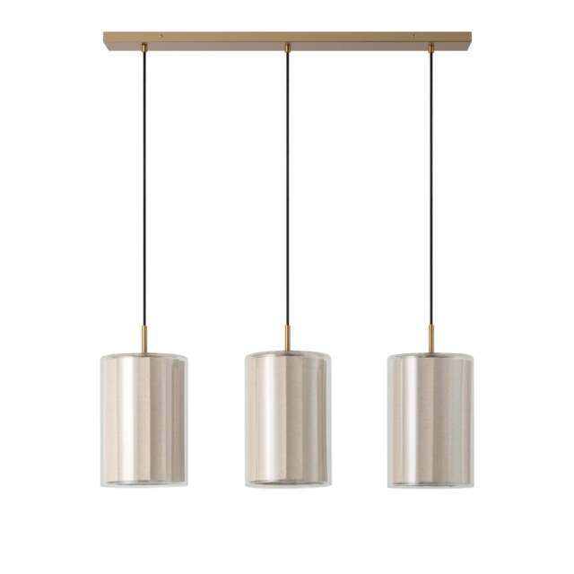 Industville - Bude Cylinder 3 Wire Cluster Pendant Light - Linen & Clear Glass - image 1