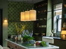 Industville - Bude Cylinder 3 Wire Cluster Pendant Light - Linen & Clear Glass - thumbnail 3