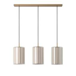 Industville - Bude Cylinder 3 Wire Cluster Pendant Light - Linen & Clear Glass - thumbnail 1