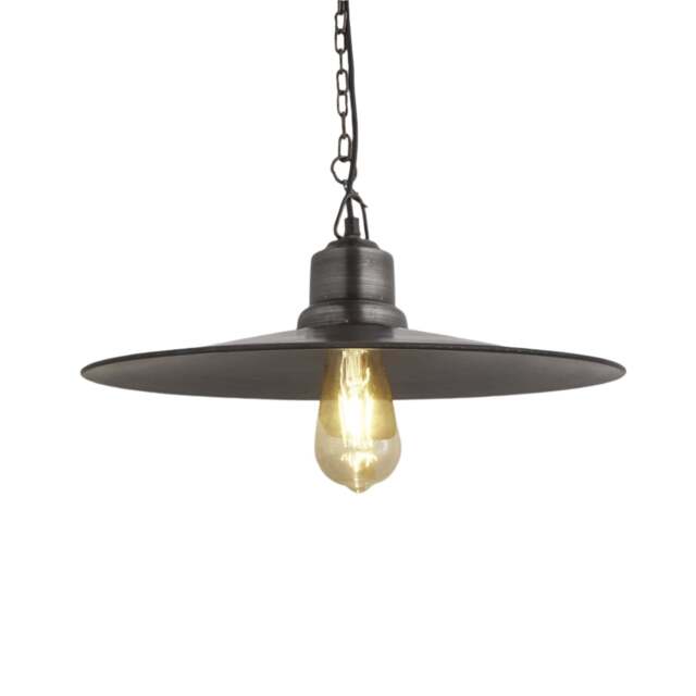 Industville - Brooklyn Flat Pendant - 15 Inch - Pewter with Chain Holder - image 1