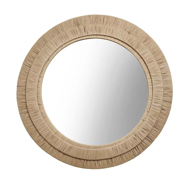 Industville - Raffia Round Wall Mirror - 33 Inch -Natural - image 1