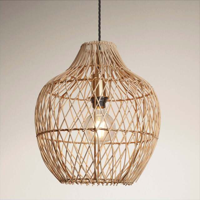 Industville - Coastal Rattan Ceiling Pendant Light - 14 inch - Pear - Natural - image 1